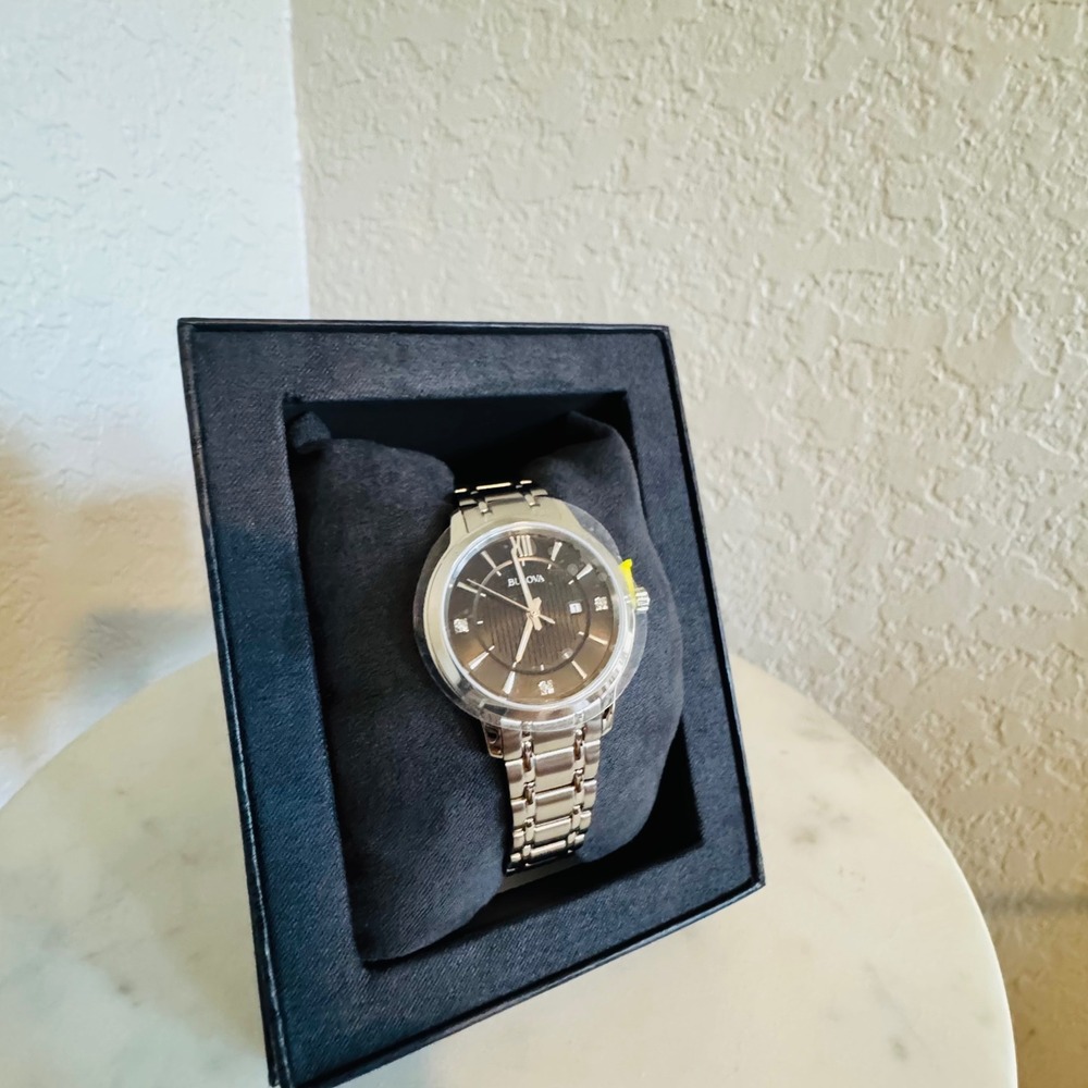 Bulova Women's Classic Stainless Steel Black Diamond Accent Women's Watch, NWT - Picture 5 of 17